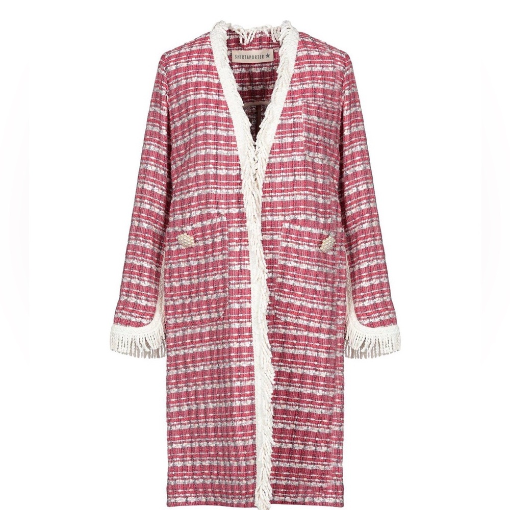 Italian Shirtaporter Fringed Pink Tweed Open-Front Robe Coat